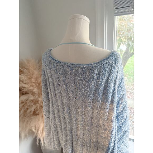 Free People Good Day Ribbed Blue Oversized Cropped Sweater Womens Medium - Picture 10 of 11